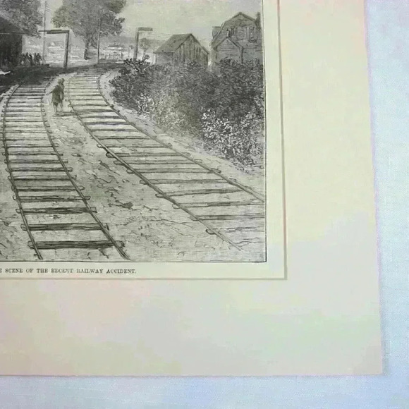 Art Print Revere Massachusetts Railroad Train Wreck Scene Antique 1871 RARE - Picture 6 of 12